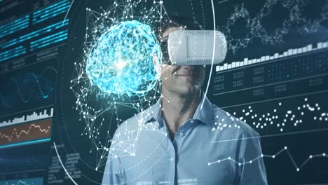 Man-using-virtual-reality-headset-and-futuristic-screen