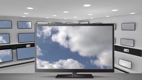 Blauer-Himmel-Und-Wolken-Auf-Fernsehbildschirmen