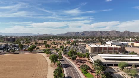Drone-Flying-Over-Road-in-Tempe,-Arizona
