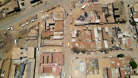 Birdseye-aerial-view-of-loitokitok-rural-village,-shanty-poor-neighborhood-of-Nairobi,-Kenya