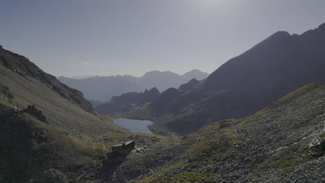 Drone-captures-the-new-Edelrauthütte-or-Rifugio-Passo-Ponte-di-Ghiaccio-at-sunset-in-the-Zillertal-Alps-of-South-Tyrol