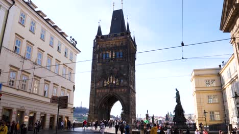 Historic-landmark-in-Prague,-Old-Town-Bridge-Tower,-Charles-Bridge,-Czech-Republic