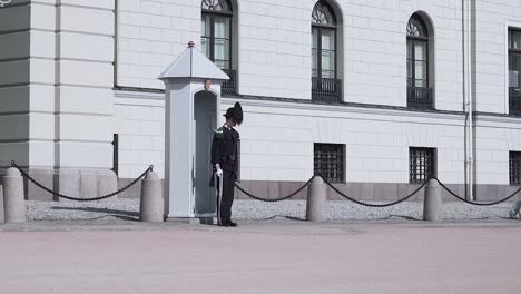 Königliche-Wache-Steht-Wache-Am-Königlichen-Palast-Von-Oslo,-Norwegen