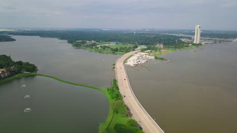 Aerial-view-over-the-bay-area-in-Clear-Lake-City