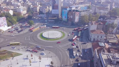 Fantastic-aerial-establishing-shot-of-Trg-Slavija-in-Belgrade