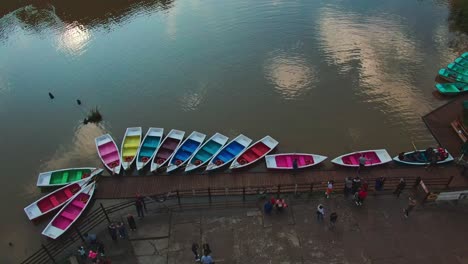 Drone-aerial-descending-flight-at-tourist-spot-at-Red-Lake-in-Romania