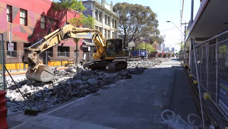 Row-of-Excavators,-diggers-replacing-tram-tracks