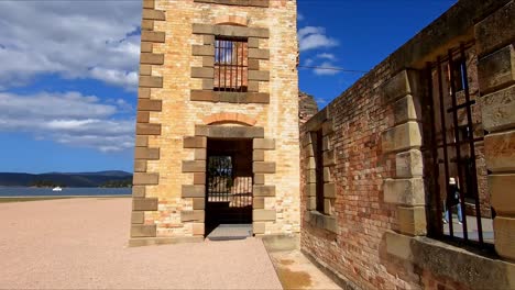 Port-Arthur,-Tasmania,-Australia---11-March-2019:-Along-the-prison-wall-at-Port-Arthur-Historic-site-in-Tasmania