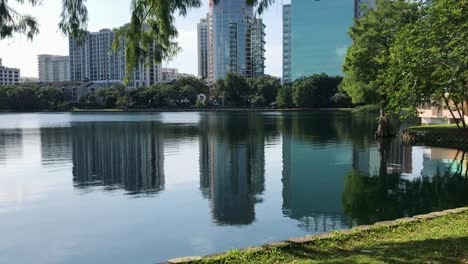 Vista-Del-Lago-Ella-Desde-El-Parque-Con-árboles-Que-Delinean-La-Toma-De-La-Ciudad.