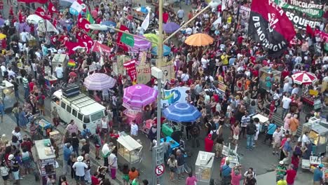 Drone-view-of-protesters-against-Bolsonaro-in-the-center-of-Rio-de-Janeiro,-Brazil