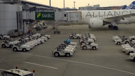 Flughafenfahrzeugbetreiber-Und-Personal-Crew-Von-Ana-All-Nippon-Airways-Star-Alliance-Narita-Airport-Tokio-Japan-Sonnenuntergang