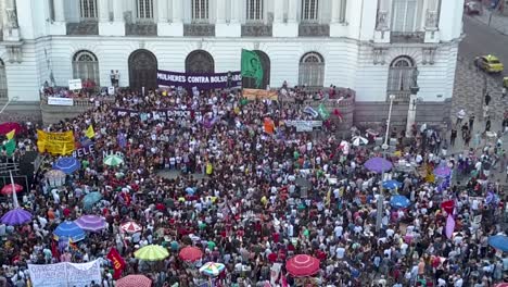 Drone-view-of-protesters-against-Bolsonaro-in-the-center-of-Rio-de-Janeiro,-Brazil