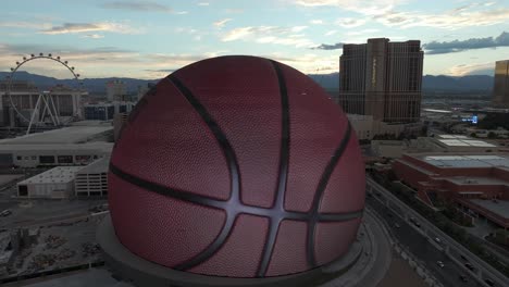 August-2023---4K-aerial-of-the-Sphere-in-Las-Vegas,-Nevada,-USA