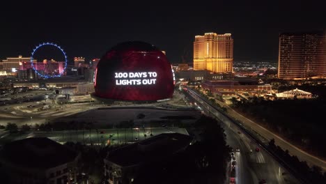 August-2023---4K-aerial-of-the-Sphere-in-Las-Vegas,-Nevada,-USA