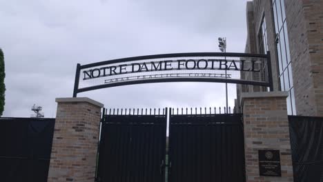Notre-Dame-Football-Labar-Practice-Complex-sign-with-gimbal-video-walking-forward