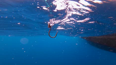 Vista-Submarina-De-Un-Garfio-De-Pesca-Que-Alcanza-El-Agua-Para-Pescar-Un-Pez.