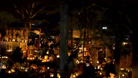 Decoration-in-a-Mexican-cemetery-on-the-day-of-the-dead--Tzintzuntzan-cemetery-in-Michoacán-Mexico,-one-of-the-most-representative-to-celebrate-the-day-of-dead