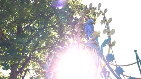 Figurine-of-the-Virgin-Mary-in-the-park-in-Gietrzwałd,-the-site-of-the-apparitions