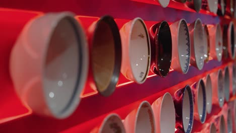 Close-up-Shot-of-Display-of-Ramen-Bowls-in-Shin-Yokohama-Ramen-Museum