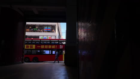 Urban-life-on-the-streets-of-Hong-Kong-shot-from-inside-the-parking-lot-inside-the-building