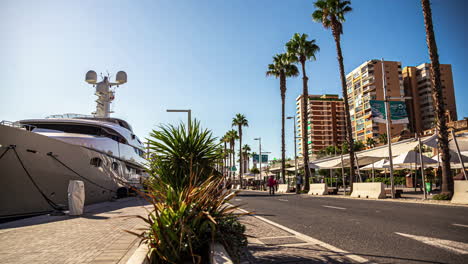 Timelapse-of-the-port-of-Malaga,-Spain,-on-a-sunny-morning