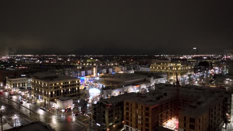 Downtown-Salt-Lake-City,-Utah-with-an-aerial-view-of-the-Delta-Center