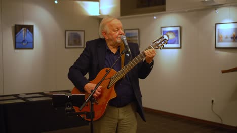 Old-mail-singer-songwriter-guitarist-with-grey-hair-and-beard-perfoming