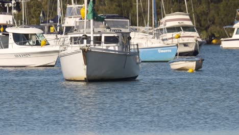 Yacht-and-speedboats-moored-close-up