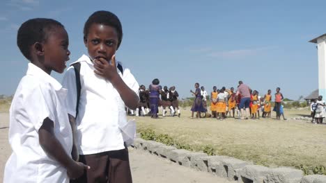 wo-shy-siblings-hold-hands-while-other-students-dance-joyfully-with-a-teacher-in-the-sunny-schoolyard