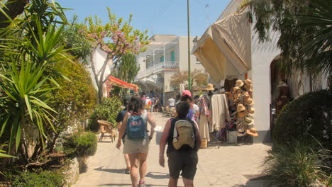 Schwenkaufnahme-Von-Touristen,-Die-An-Einem-Strahlend-Sonnigen-Tag-Auf-Der-Einkaufsstraße-Von-Anacapri,-Italien,-Spazieren