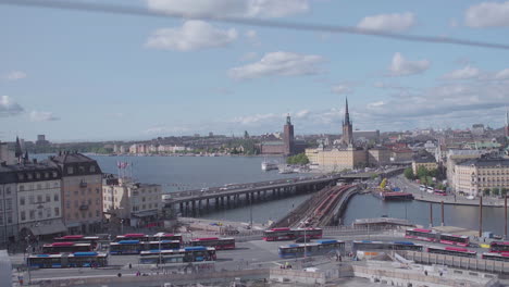View-of-Slussen,-Stockholms-Stadshus-and-Riddarholmskyrkan