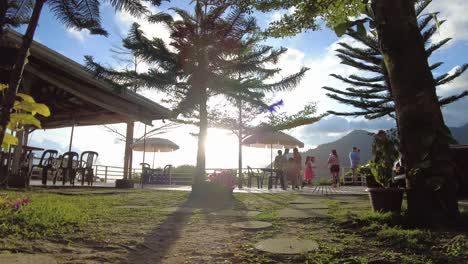 A-low-angle-dolly-shot-towards-the-view-deck-of-Jomax-Peak-in-Don-Salvador-Benedicto,-Negros-Occidental,-Philippines