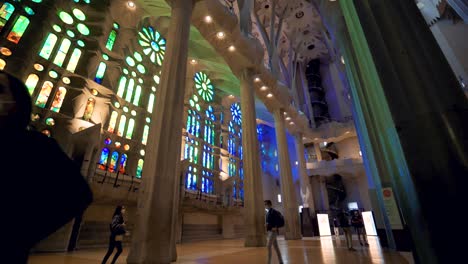 Gorgeous-colourful-stained-glass-window-and-ceiling-in-Sagrada-Familia