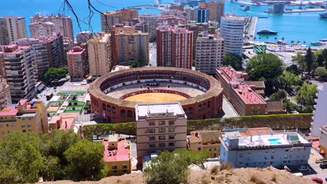 4K-Ansicht-Der-Stierkampfarena-Von-Malaga-In-Andalusien,-Spanien