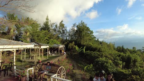 An-aerial-panning-shot-of-the-mountain-view-at-the-Jomax-Peak-in-Don-Salvador-Benedicto,-Negros-Occidental,-Philippines