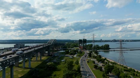 QEW-Eastbound-Hamilton-to-Toronto-drone-aerial-flyover-Burlington-Bay-James-N