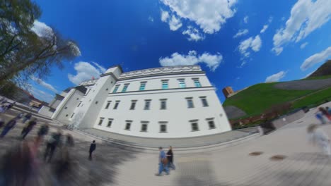 The-Palace-of-the-Rulers-of-the-Grand-Duchy-of-Lithuania-and-Gediminas-Castle-Tower-on-the-Hill-in-Vilnius,-Lithuania