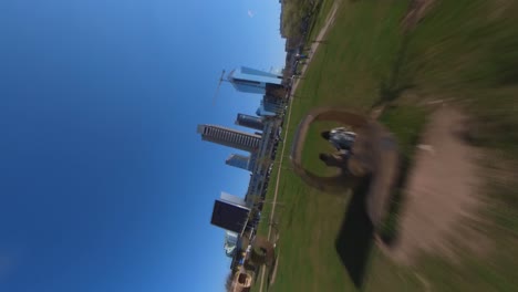 Hyperlapse-Roll-Shot-of-Moving-Towards-Modern-Skyscrapers-in-Vilnius,-Lithuania