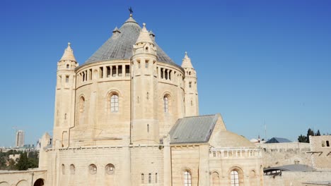 Exterior-view-of-Church-of-Dormition-in-Old-City-of-Jerusalem,-Israel