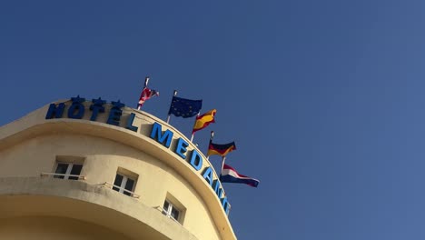 Hotel-Medano-in-Tenerife-from-below,-close-up