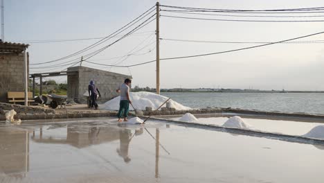 Un-Agricultor-De-Sal-Marina-Está-Recogiendo-Sal-Marina