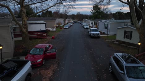 Mobile-home-trailer-park-at-dusk