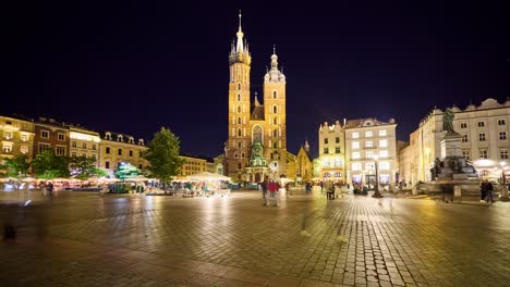 Krakauer-Nachtzeitraffer,-Der-Die-Historische-Architektur-Von-St.-Krakau-Zeigt