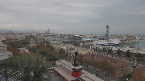 La-Rambla-De-Barcelona-Y-El-Monumento-A-Colón-Desde-Arriba-Del-Funicular-A-Montjuic