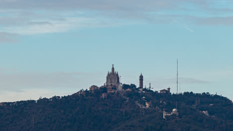 Distant-View-of-Tibidabo-Amusement-Park-and-Sagrat-Cor-Church-in-Barcelona