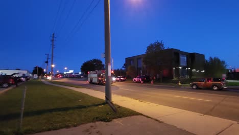 Fire-truck-arriving-at-fire-place-in-a-village-in-Toronto