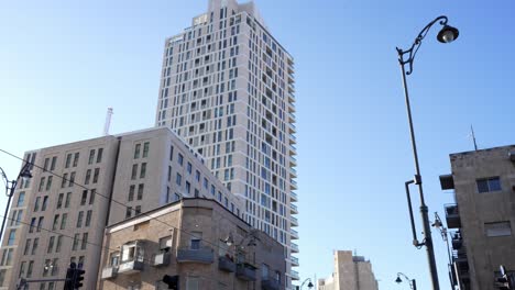 The-modern-architecture-of-skyscrapers,-and-office-buildings-view-against-the-blue-sky