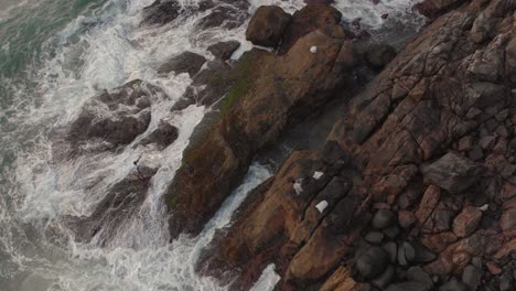 Wild-wave-rocky-shores-of-Ubatuba-beach-aerial