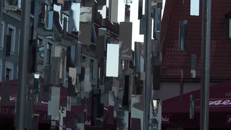 Tree-of-Mirrors,-Artistic-Christmas-Installation-in-Edle-Park,-Old-Riga,-Latvia,-Close-Up