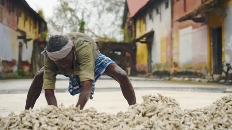 Person-working-in-Ginger-Market-in-Fort-Kochi,-Kerala